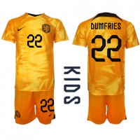 Holandsko Denzel Dumfries #22 Domáci Detský futbalový dres MS 2022 Krátky Rukáv (+ trenírky)